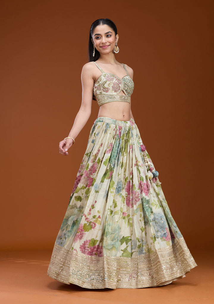 Off White Zariwork (Gold) Crepe Readymade Lehenga