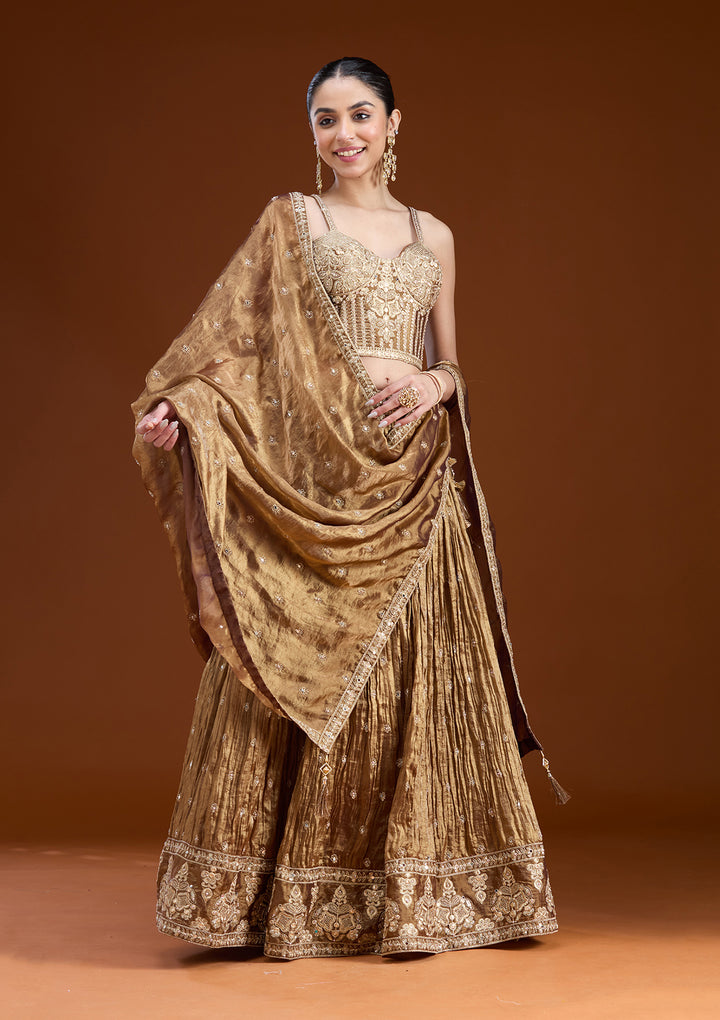 Copper Zariwork (Gold) Tissue Readymade Lehenga