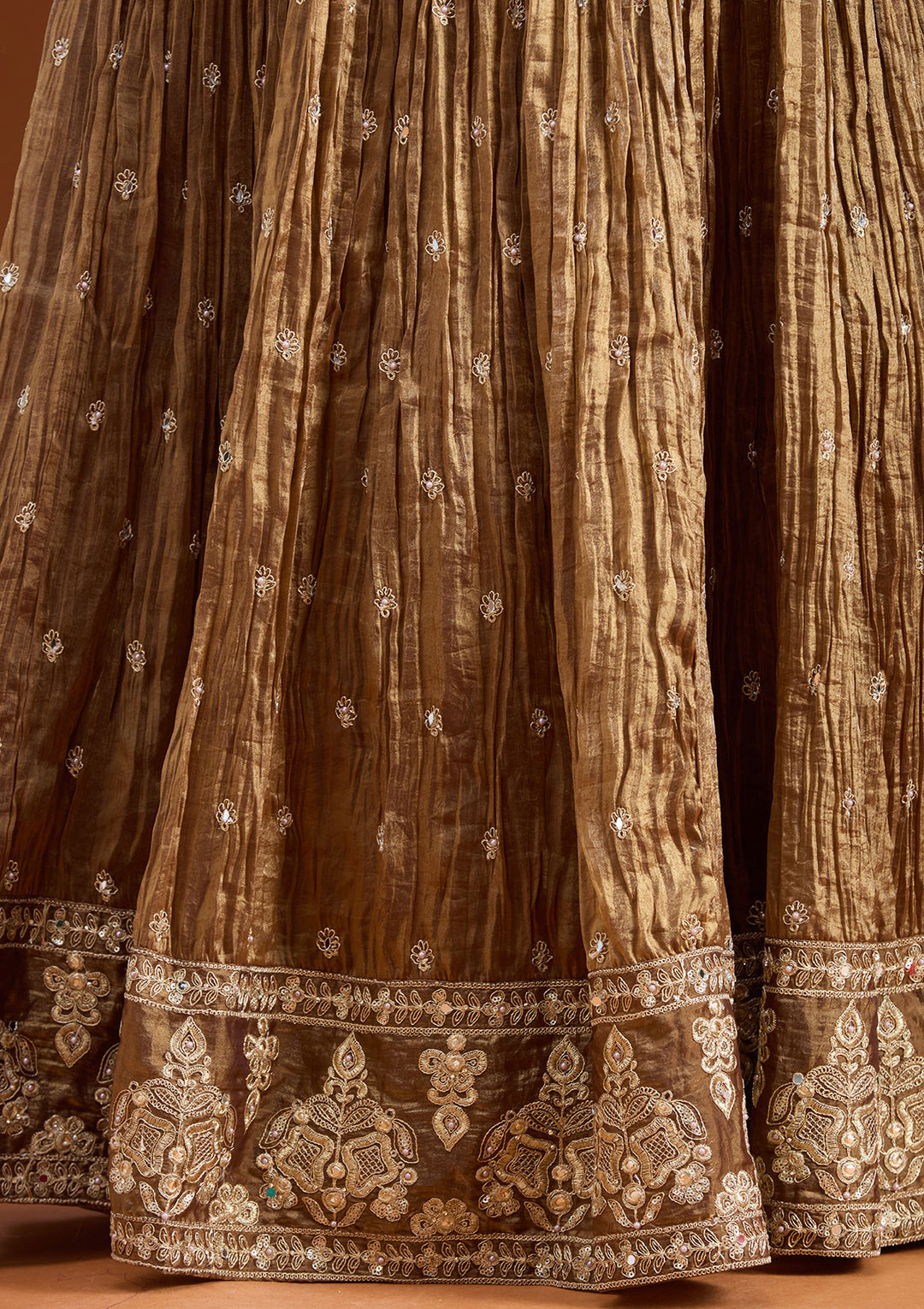 Copper Zariwork (Gold) Tissue Readymade Lehenga