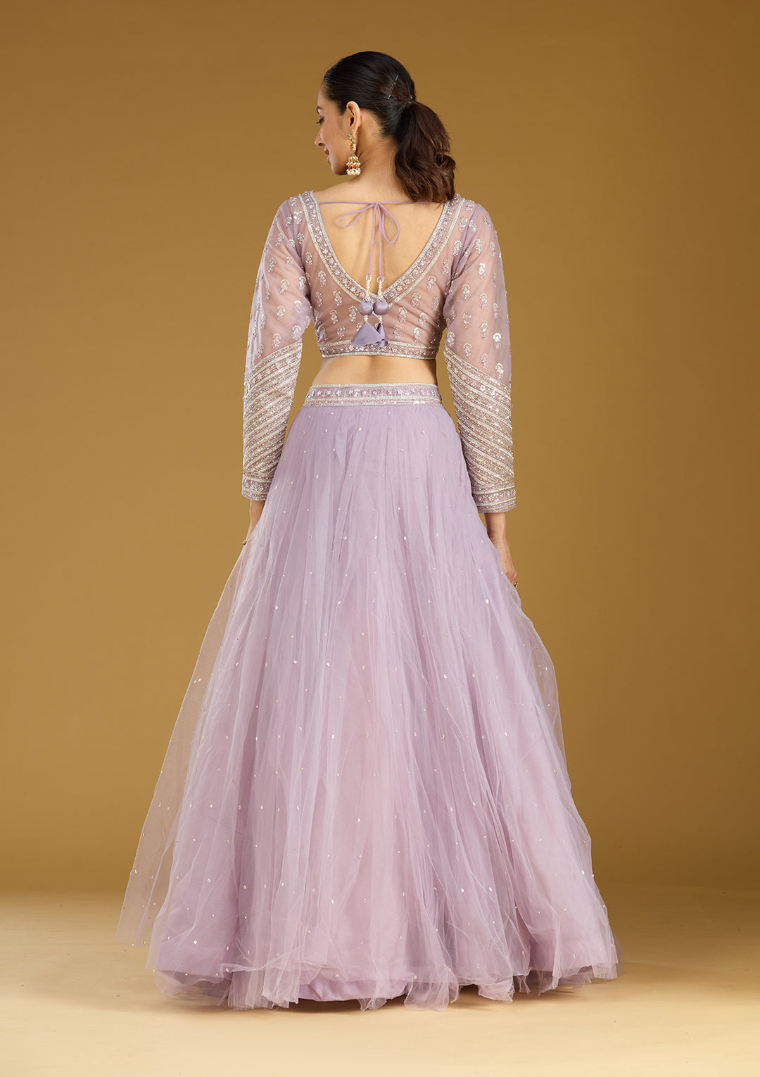 Lavender Sequins Net Readymade Lehenga