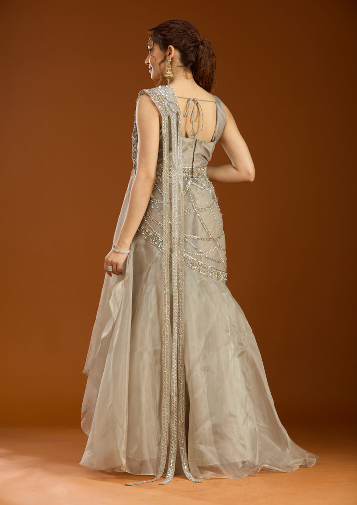 Light Grey Sequins Organza Readymade Lehenga