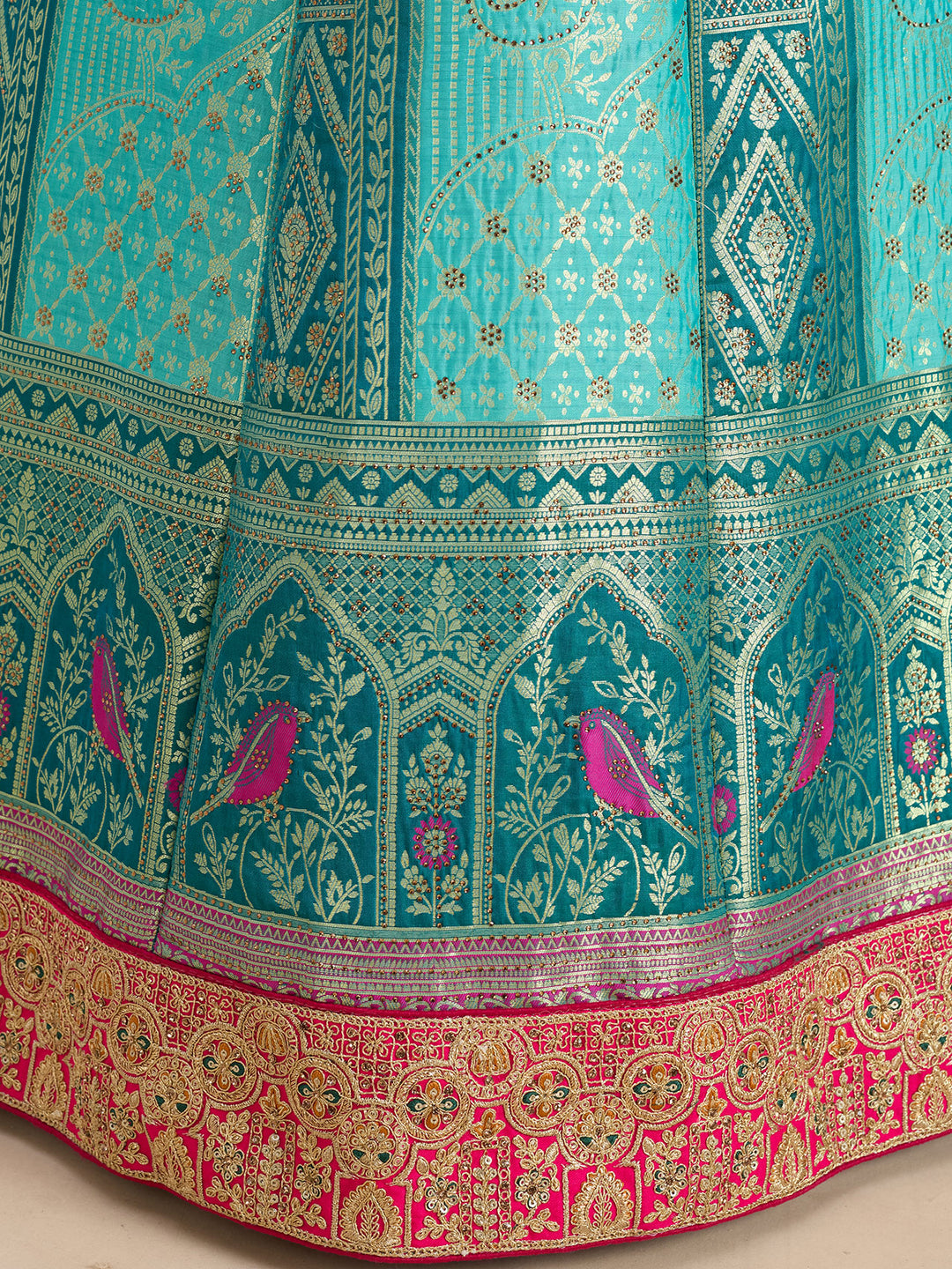 Rama Green Zariwork (Gold) Banarasi Readymade Lehenga