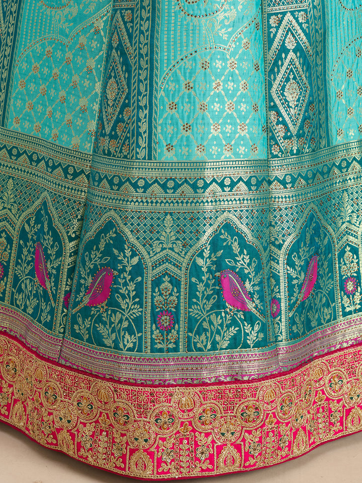 Rama Green Zariwork (Gold) Banarasi Readymade Lehenga