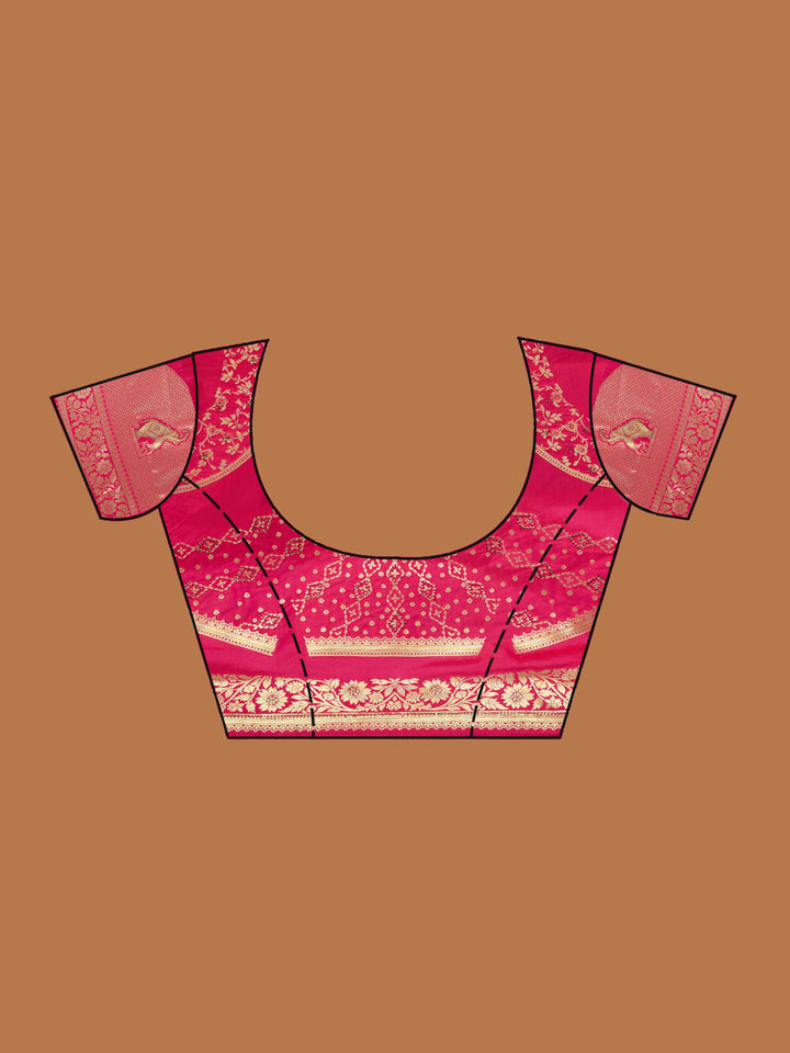 Magenta Pink Zariwork (Gold) Banarasi Readymade Lehenga