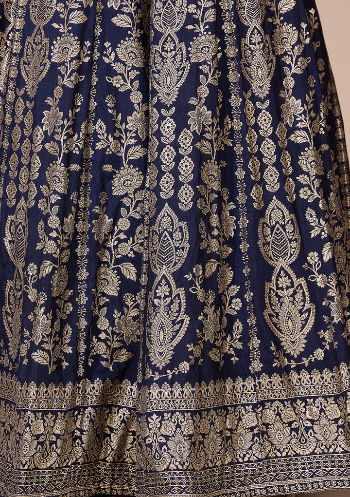 Navy Blue Zariwork (Gold) Crepe Readymade Lehenga