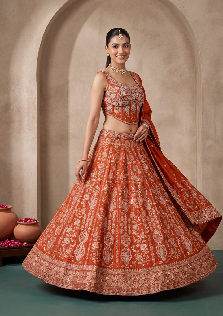 Rust Zariwork (Gold) Crepe Readymade Lehenga