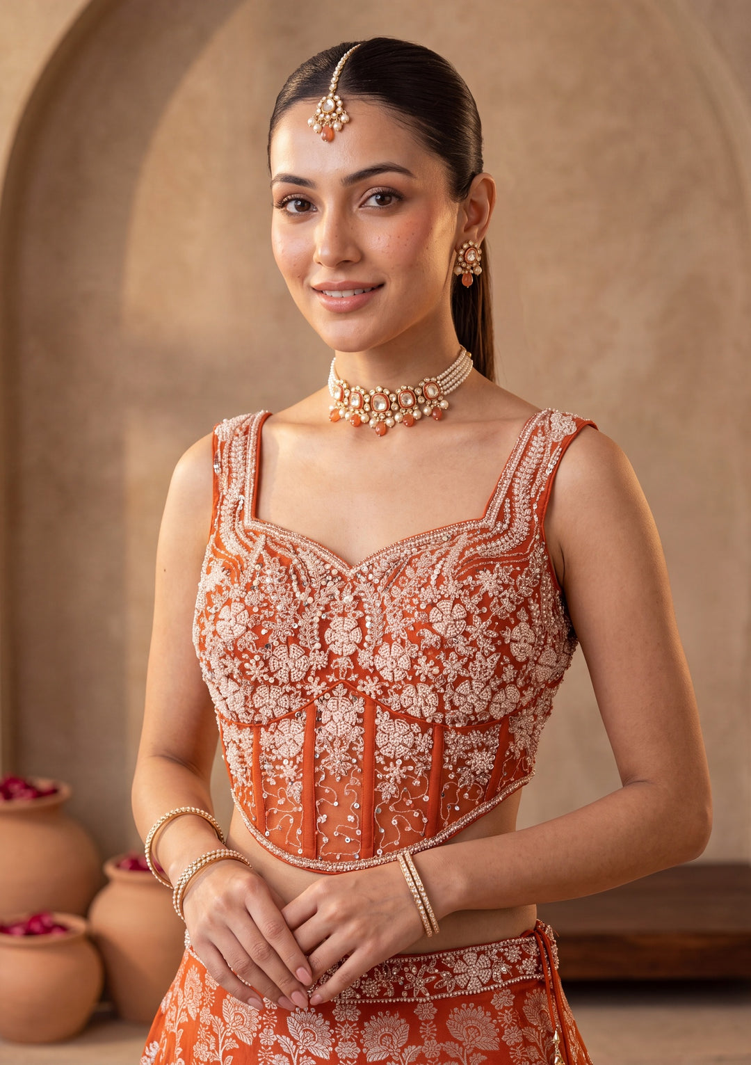 Rust Zariwork (Gold) Crepe Readymade Lehenga