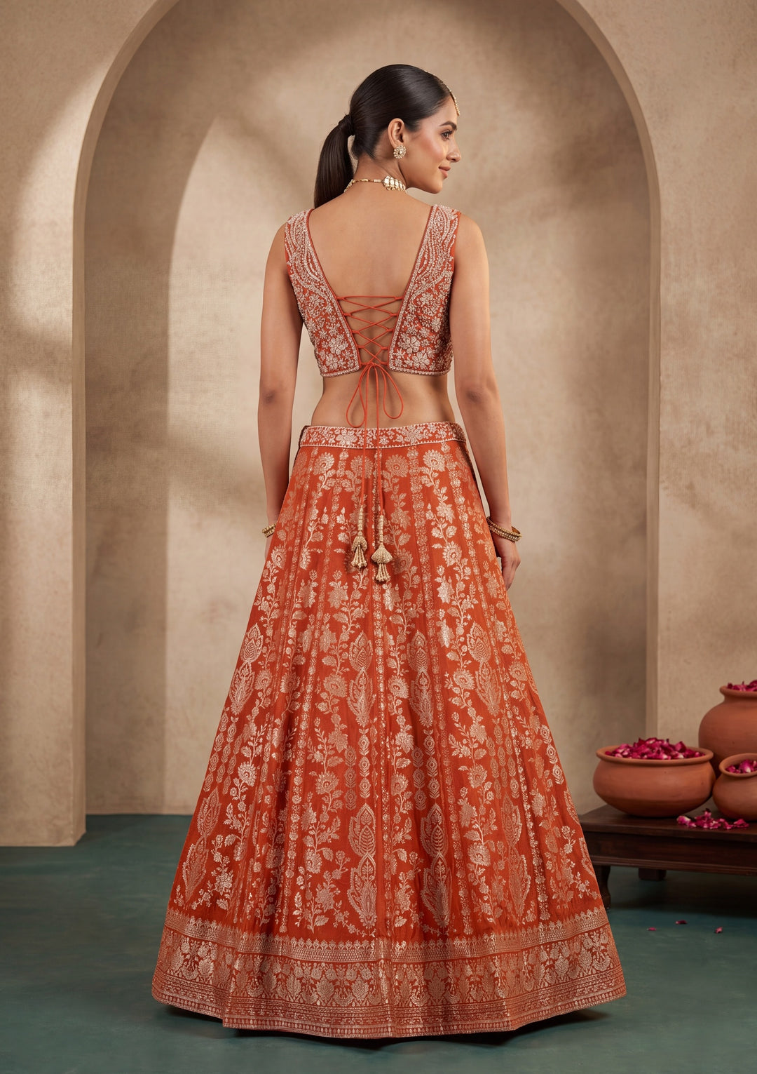 Rust Zariwork (Gold) Crepe Readymade Lehenga