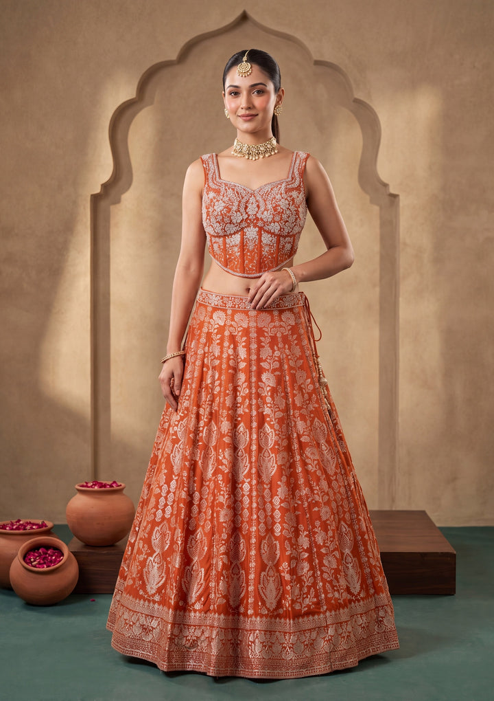 Rust Zariwork (Gold) Crepe Readymade Lehenga