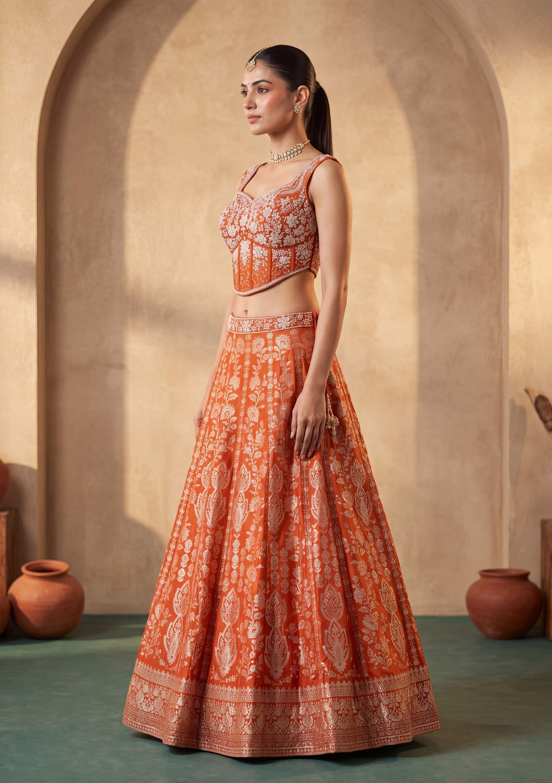 Rust Zariwork (Gold) Crepe Readymade Lehenga