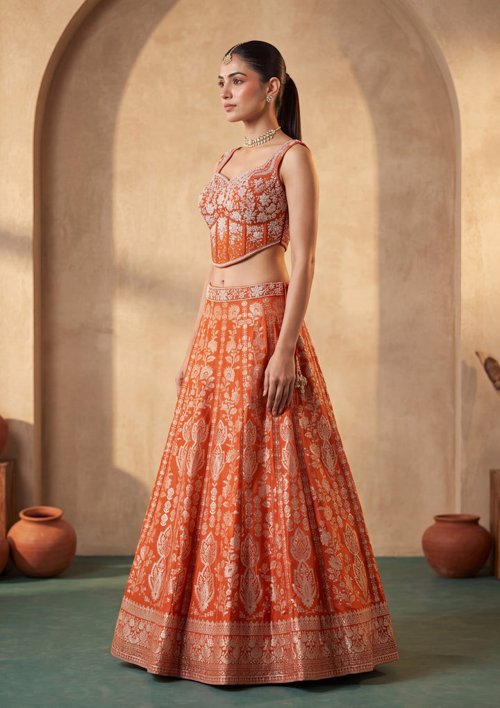 Rust Zariwork (Gold) Crepe Readymade Lehenga