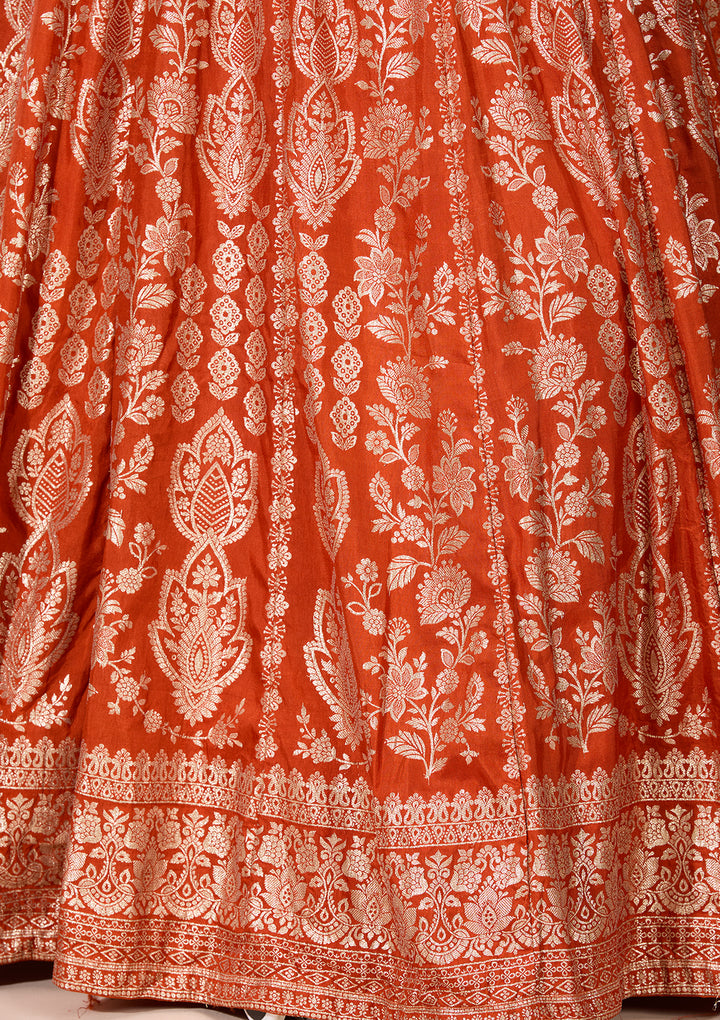 Rust Zariwork (Gold) Crepe Readymade Lehenga