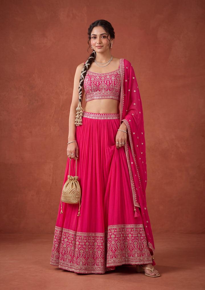 Rani Pink Zariwork (Gold) Crepe Readymade Lehenga