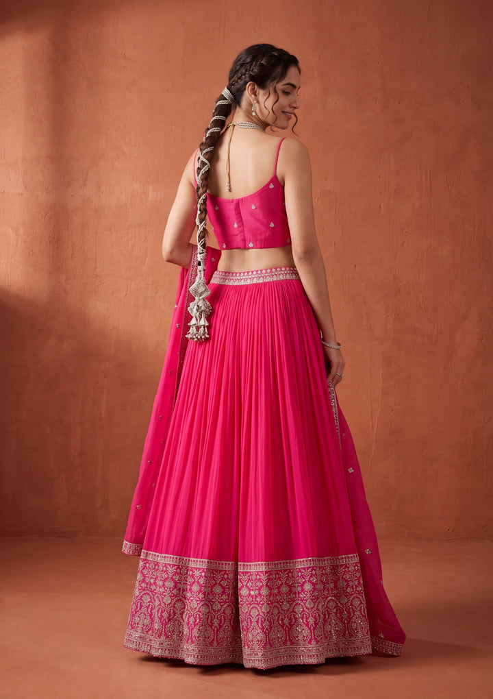 Rani Pink Zariwork (Gold) Crepe Readymade Lehenga