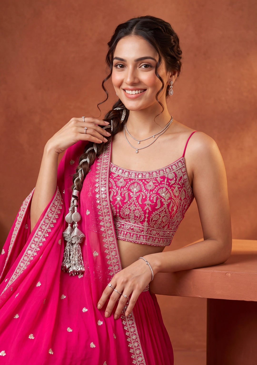 Rani Pink Zariwork (Gold) Crepe Readymade Lehenga