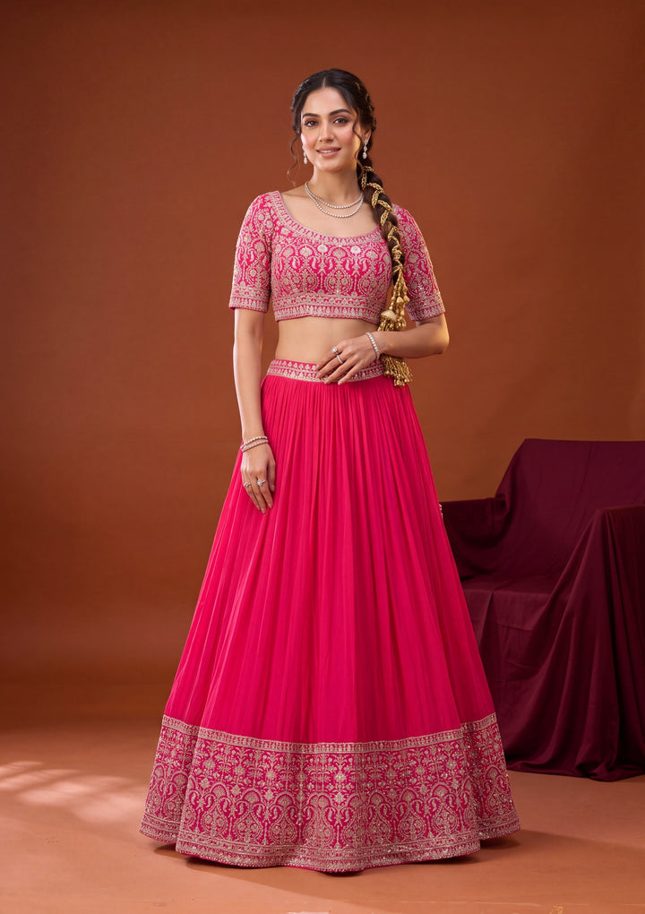 Rani Pink Zariwork (Gold) Crepe Readymade Lehenga