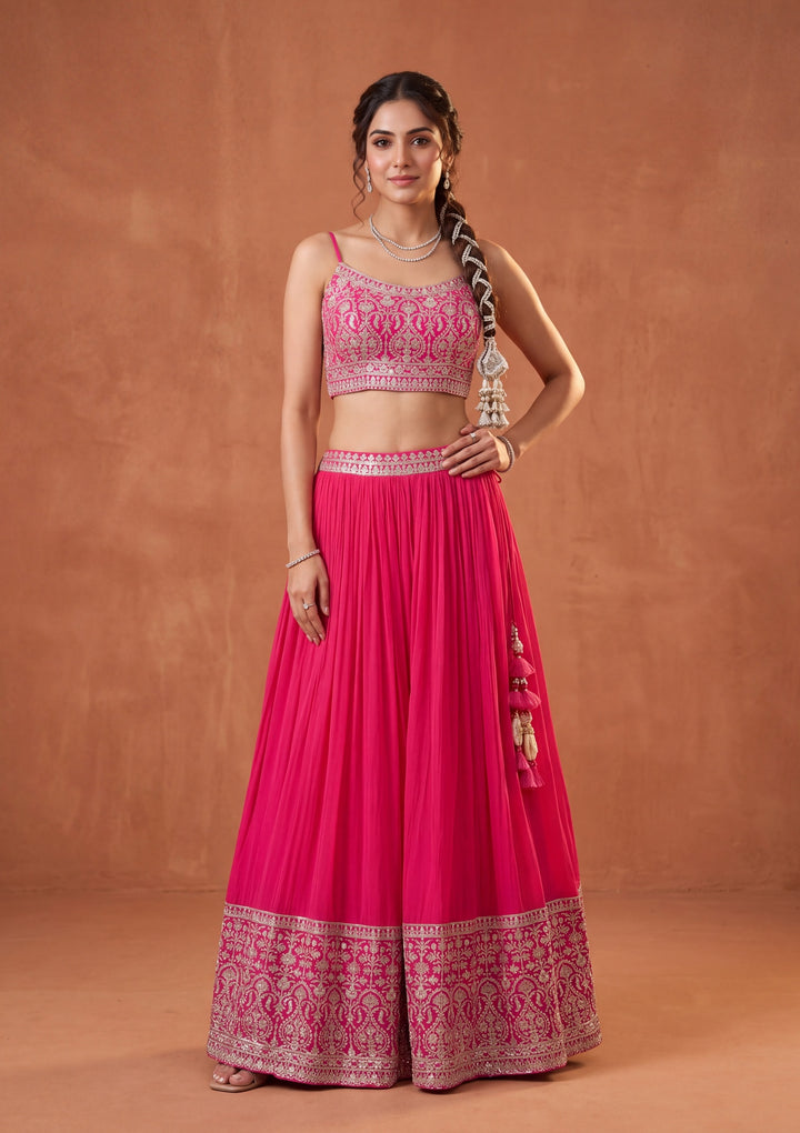 Rani Pink Zariwork (Gold) Crepe Readymade Lehenga