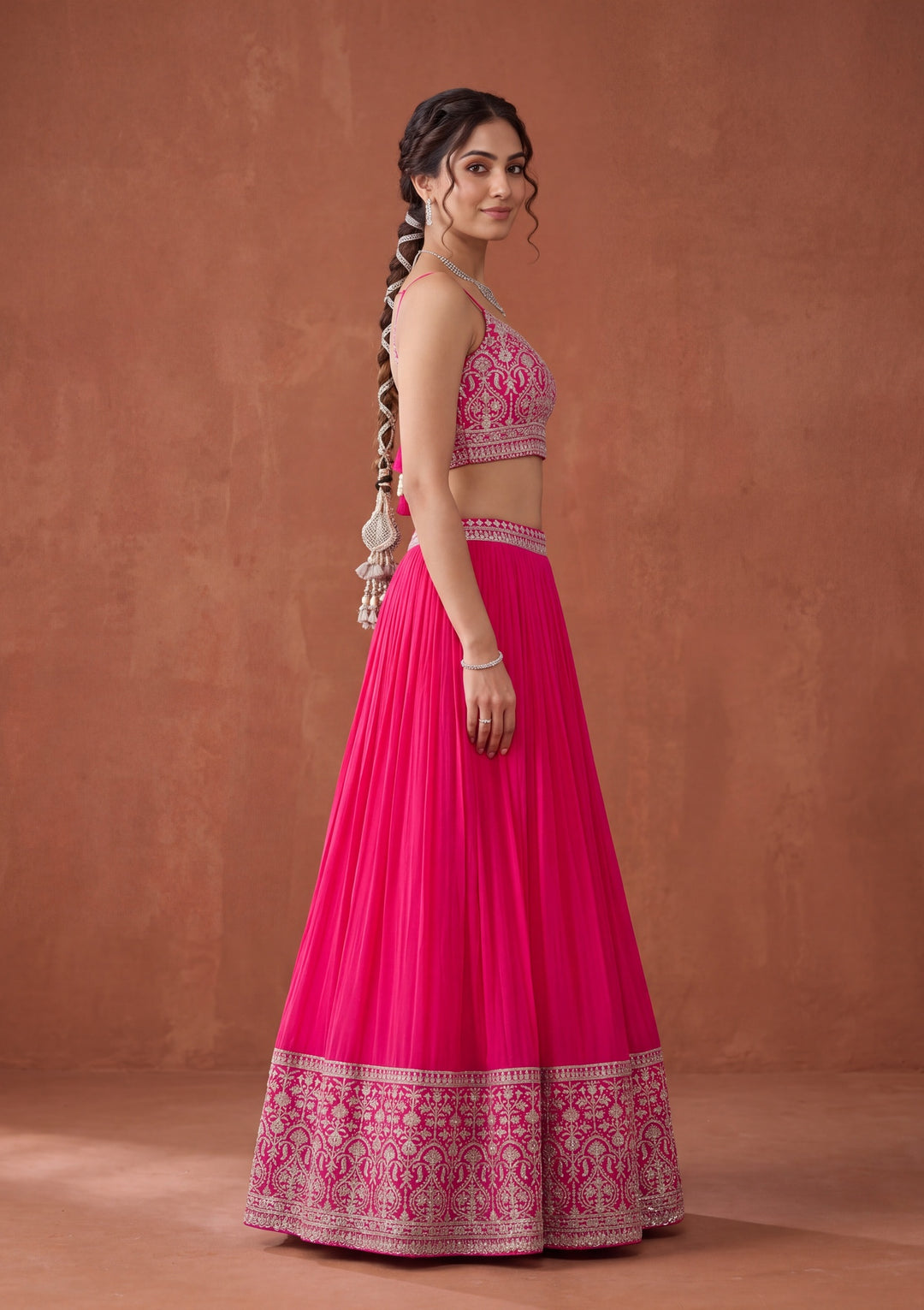 Rani Pink Zariwork (Gold) Crepe Readymade Lehenga