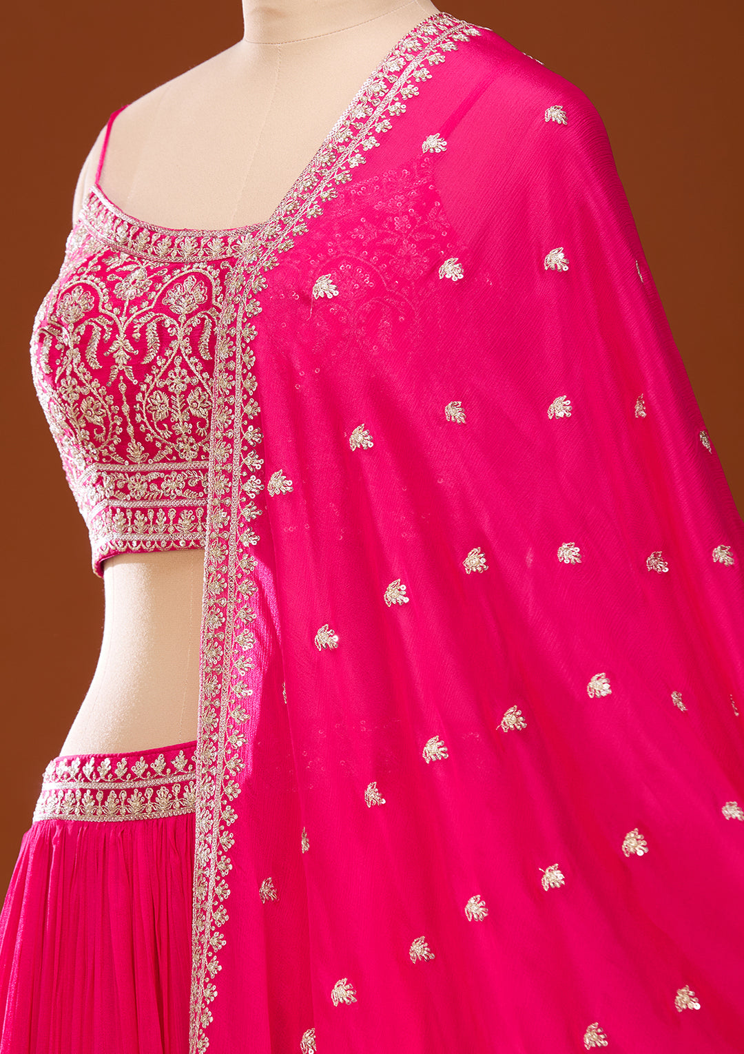 Rani Pink Zariwork (Gold) Crepe Readymade Lehenga