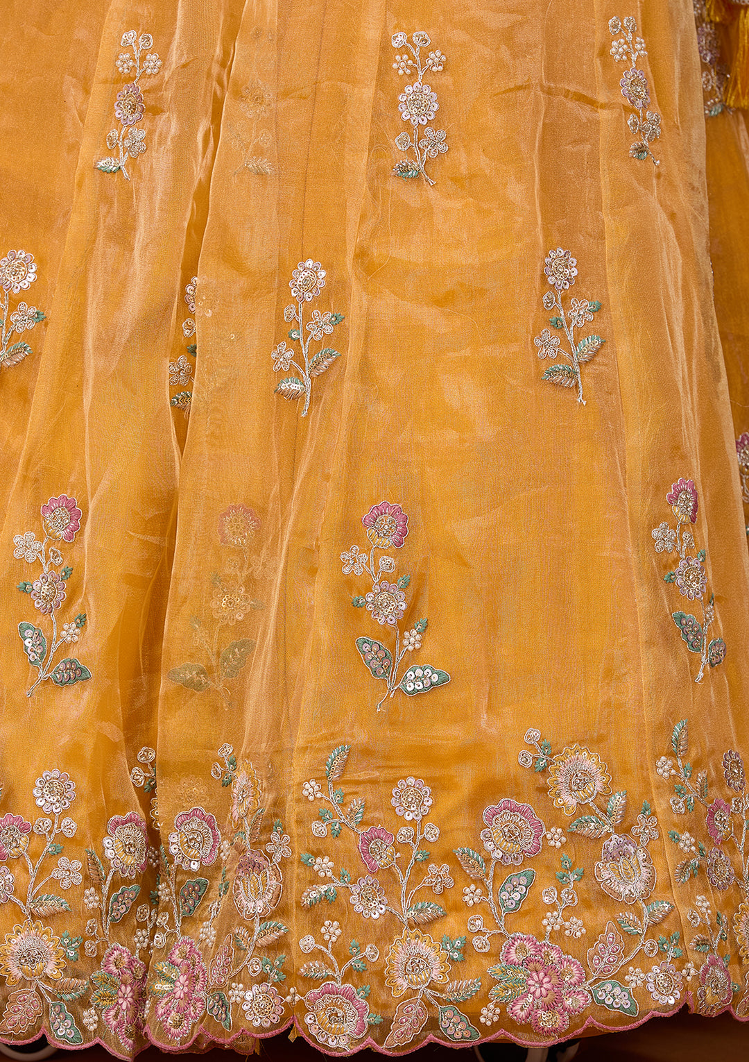 Mustard Yellow Cording Tissue Readymade Lehenga