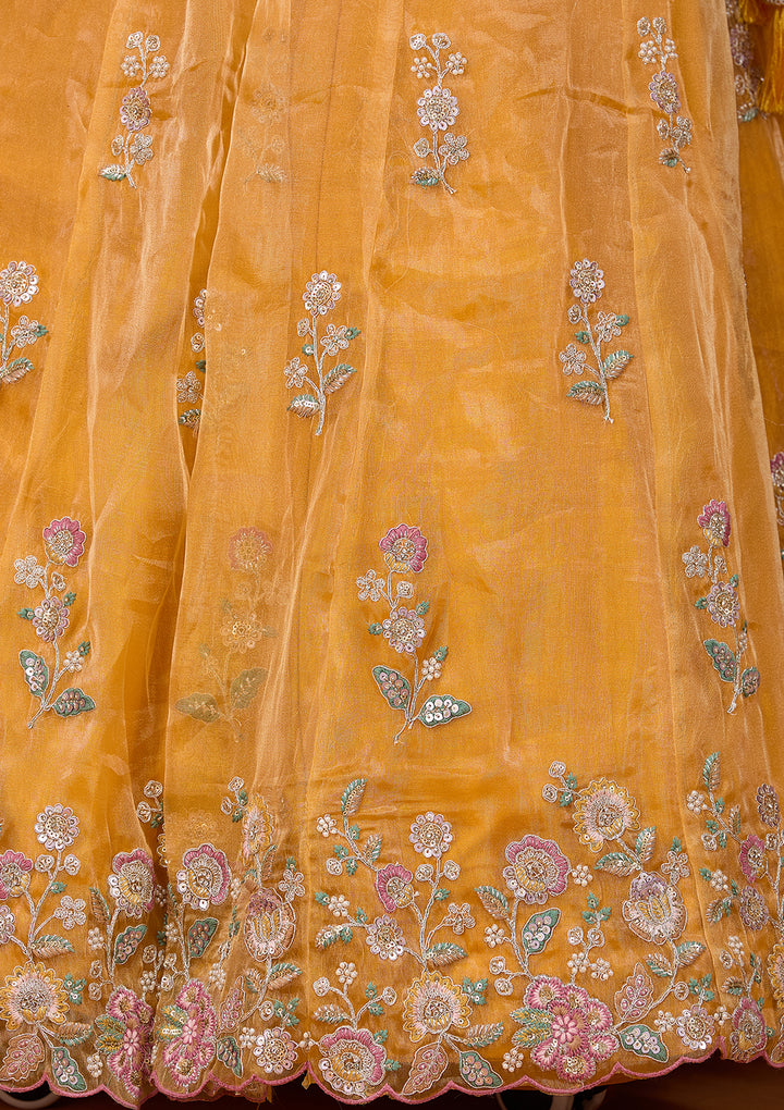Mustard Yellow Cording Tissue Readymade Lehenga