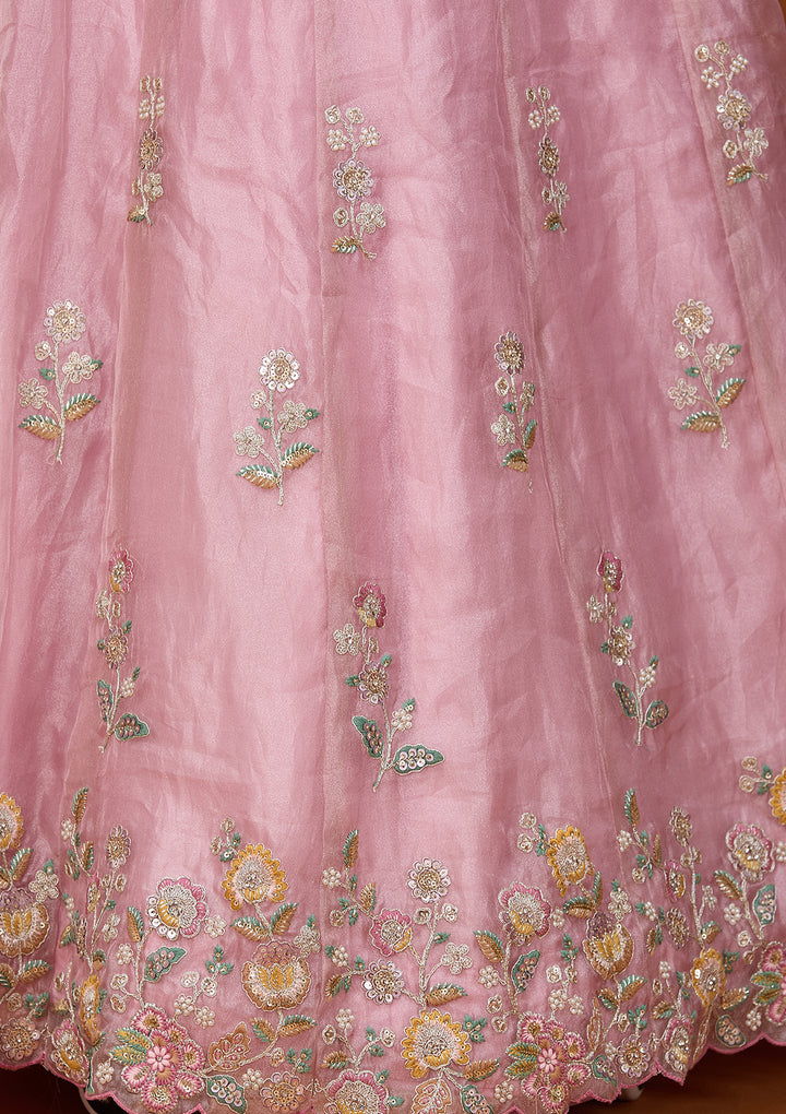 Pink Cording Tissue Readymade Lehenga