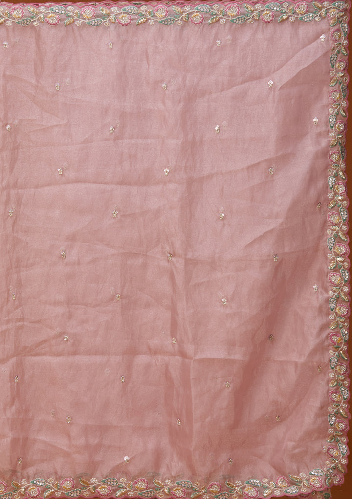 Pink Cording Tissue Readymade Lehenga