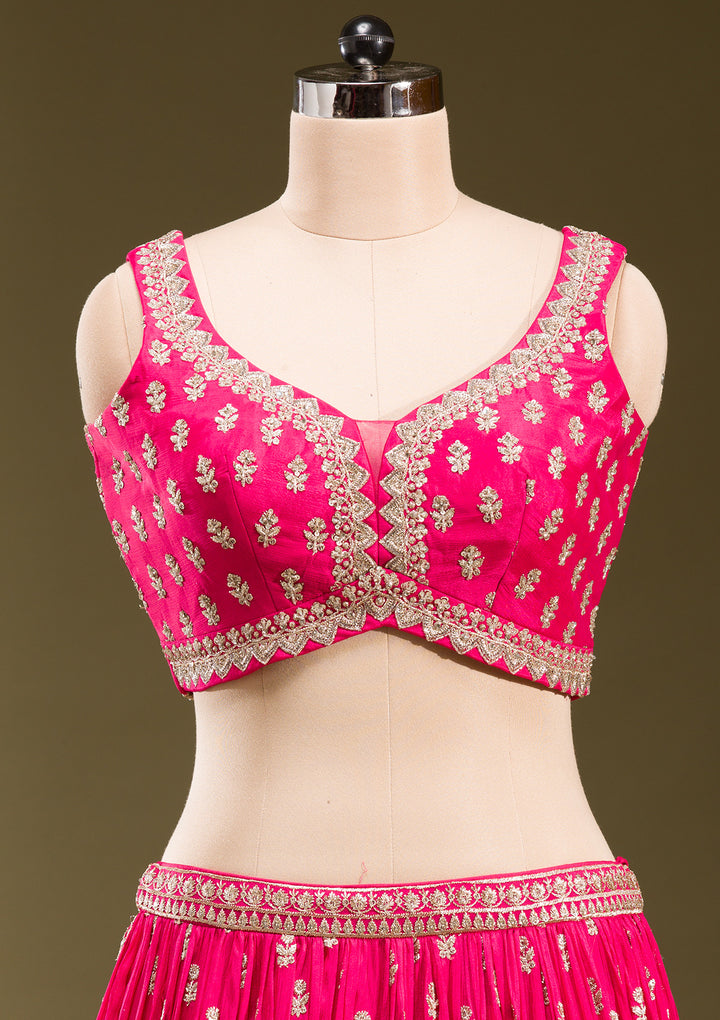 Rani Pink Zariwork Georgette Readymade Lehenga