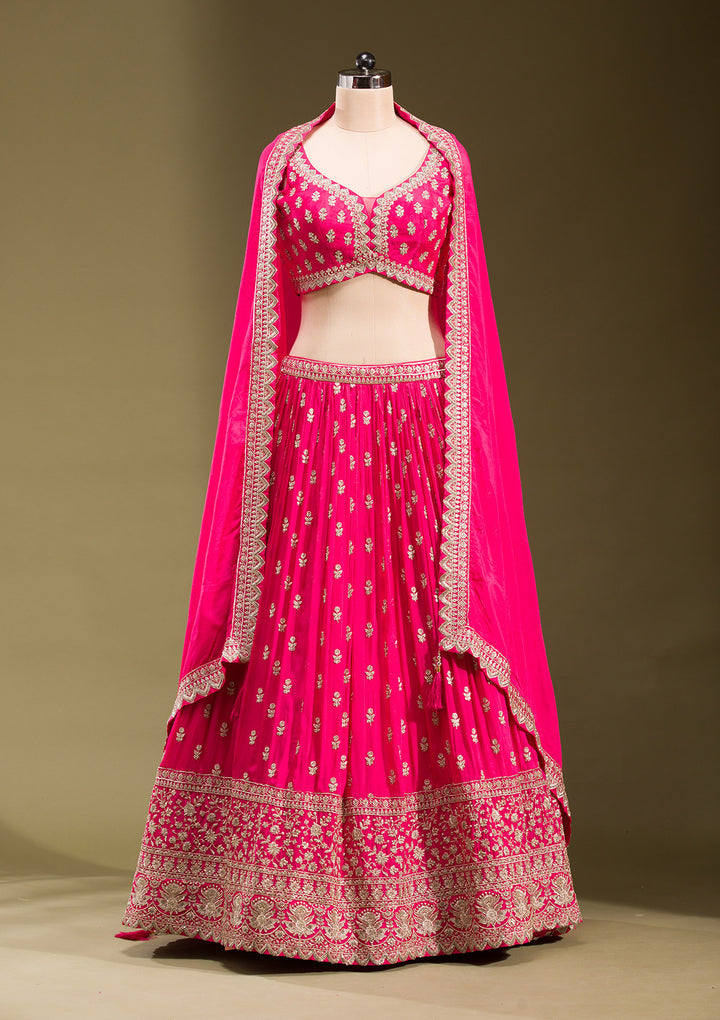 Rani Pink Zariwork Georgette Readymade Lehenga