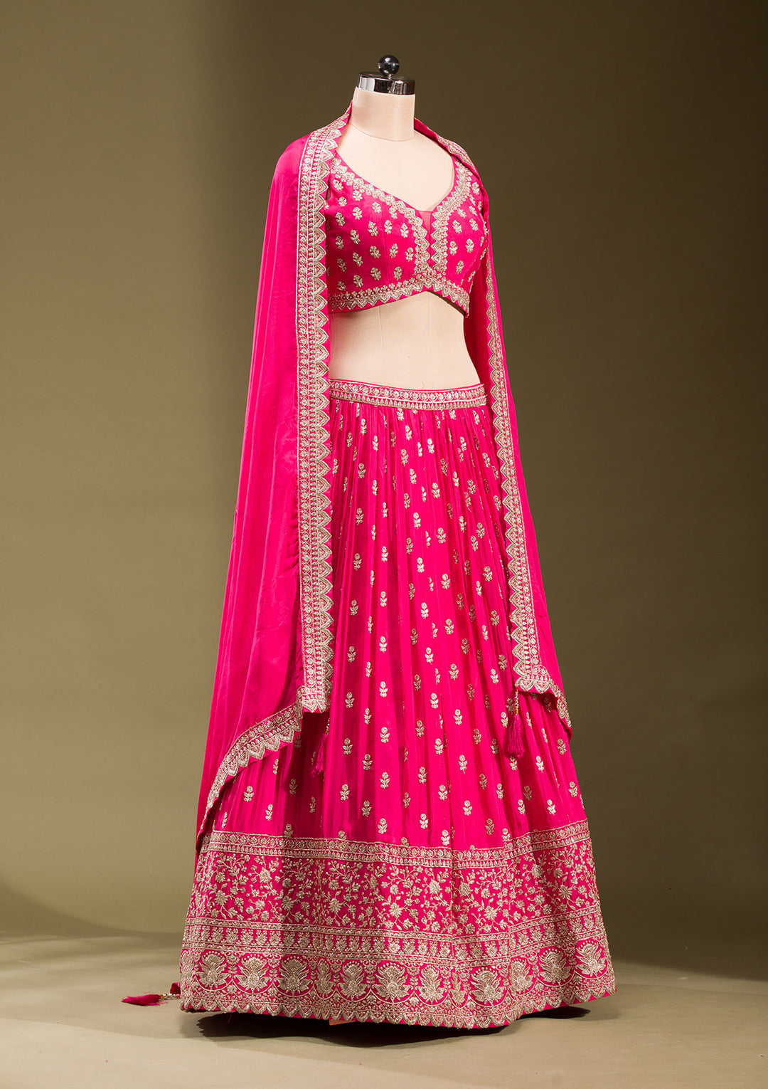 Rani Pink Zariwork Georgette Readymade Lehenga