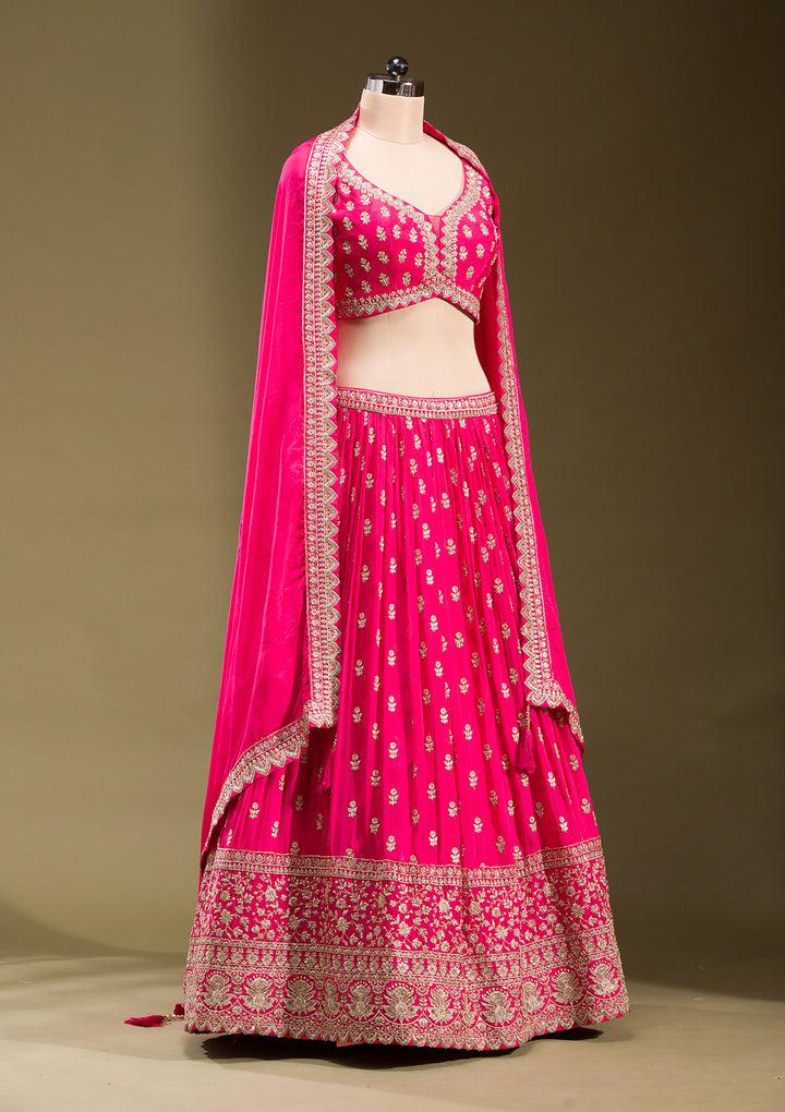Rani Pink Zariwork Georgette Readymade Lehenga