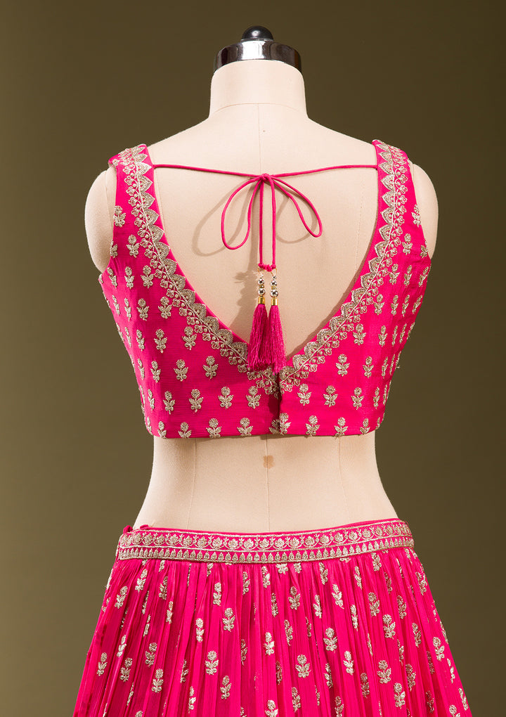 Rani Pink Zariwork Georgette Readymade Lehenga
