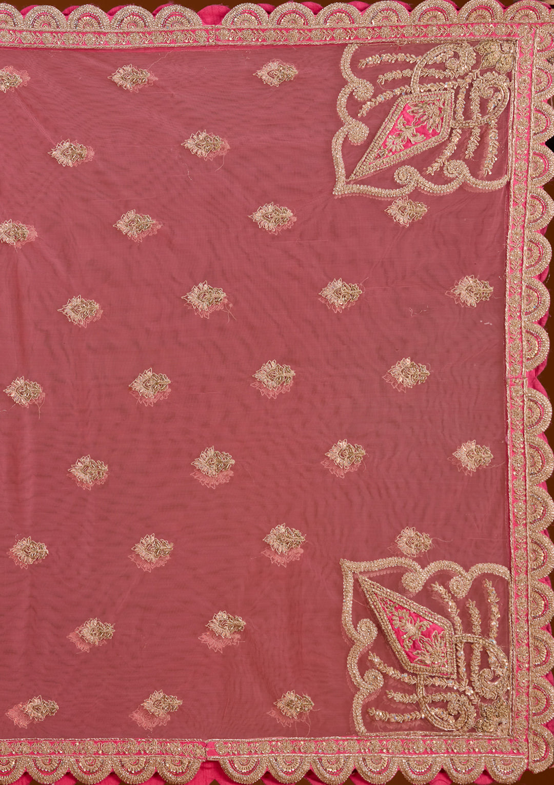 Peach Zariwork Raw Silk Readymade Lehenga