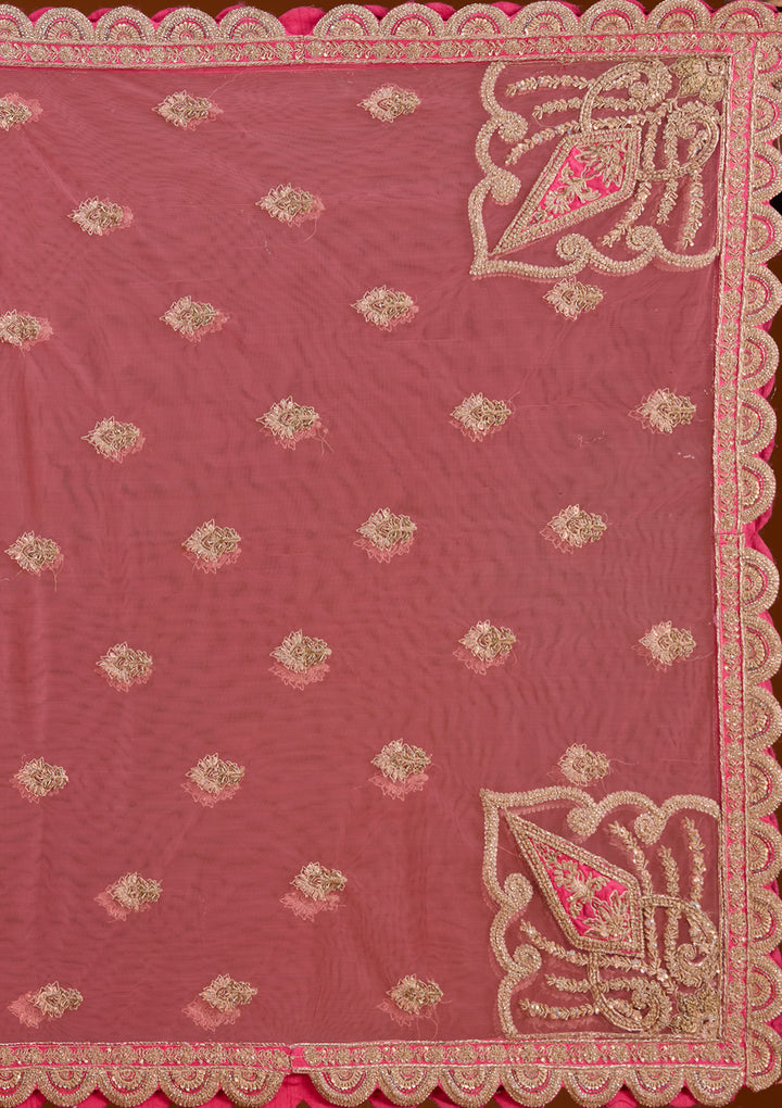 Peach Zariwork Raw Silk Readymade Lehenga