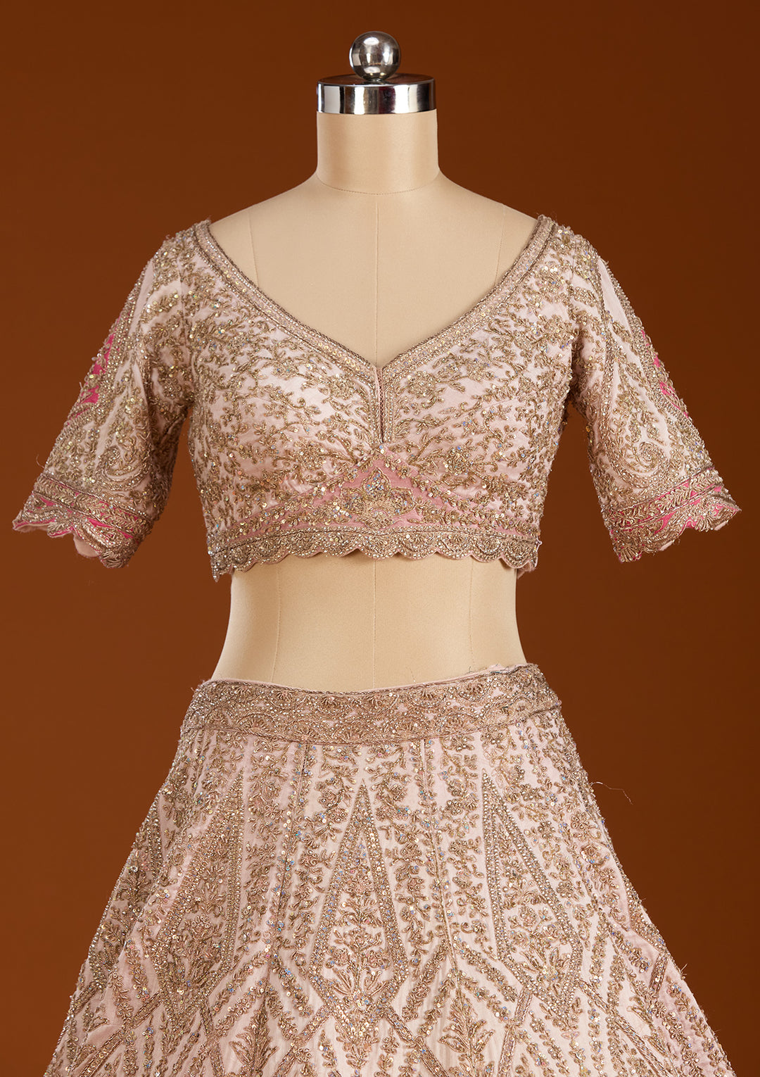 Peach Zariwork Raw Silk Readymade Lehenga