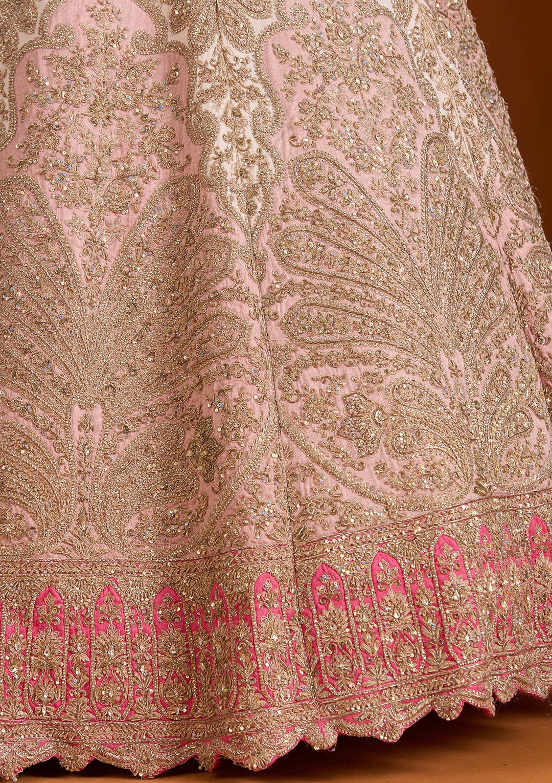 Peach Zariwork Raw Silk Readymade Lehenga