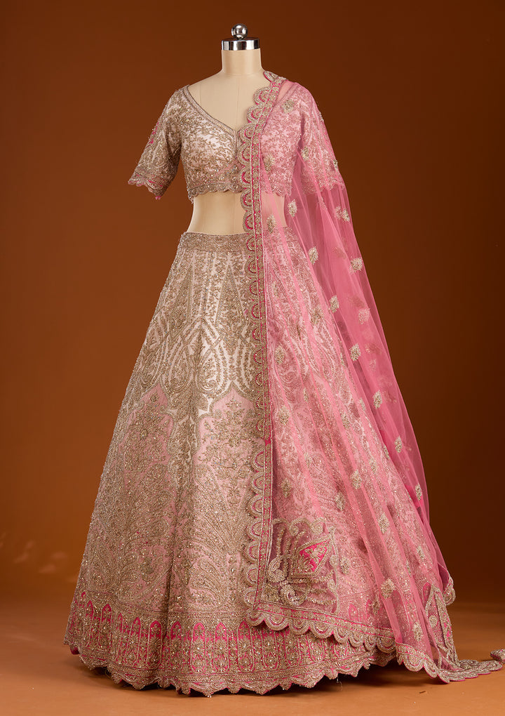 Peach Zariwork Raw Silk Readymade Lehenga