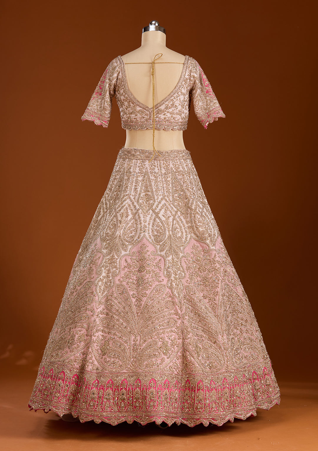 Peach Zariwork Raw Silk Readymade Lehenga