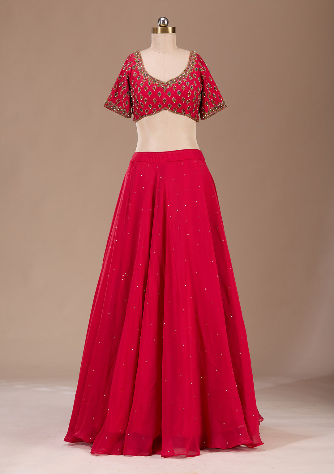 Red Zardosi Raw Silk Readymade Lehenga