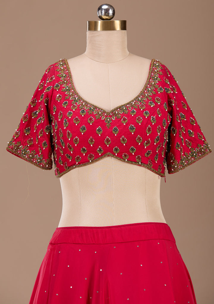 Red Zardosi Raw Silk Readymade Lehenga