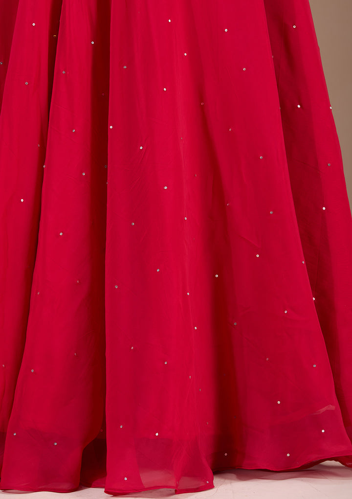 Red Zardosi Raw Silk Readymade Lehenga