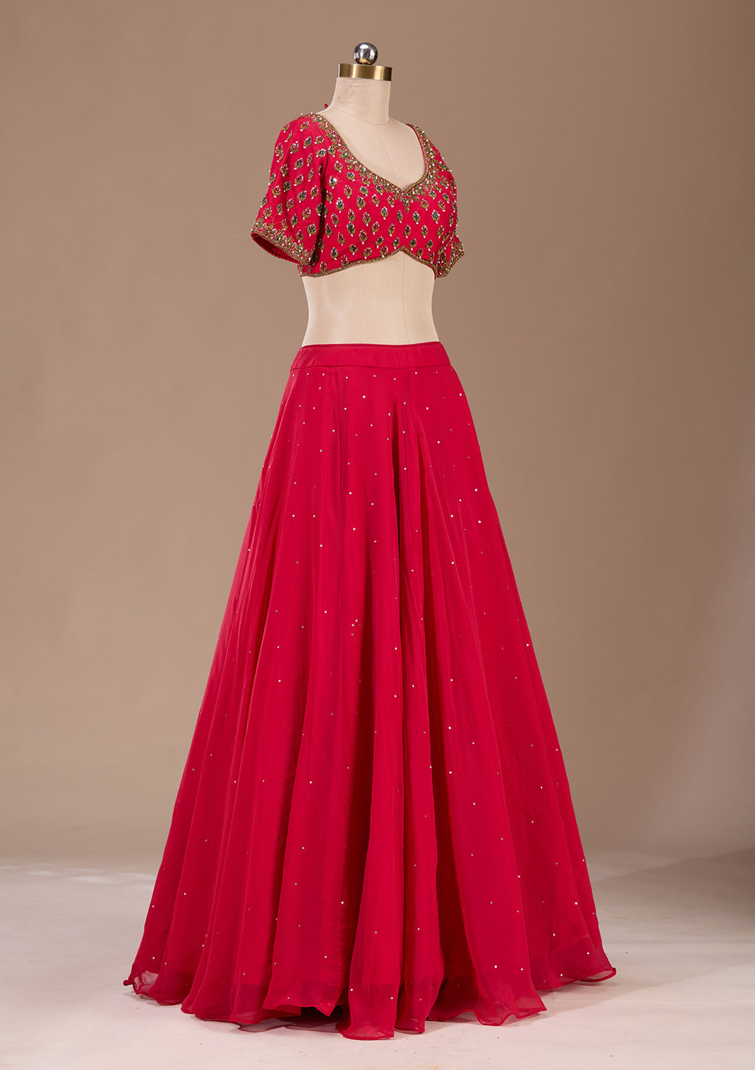 Red Zardosi Raw Silk Readymade Lehenga