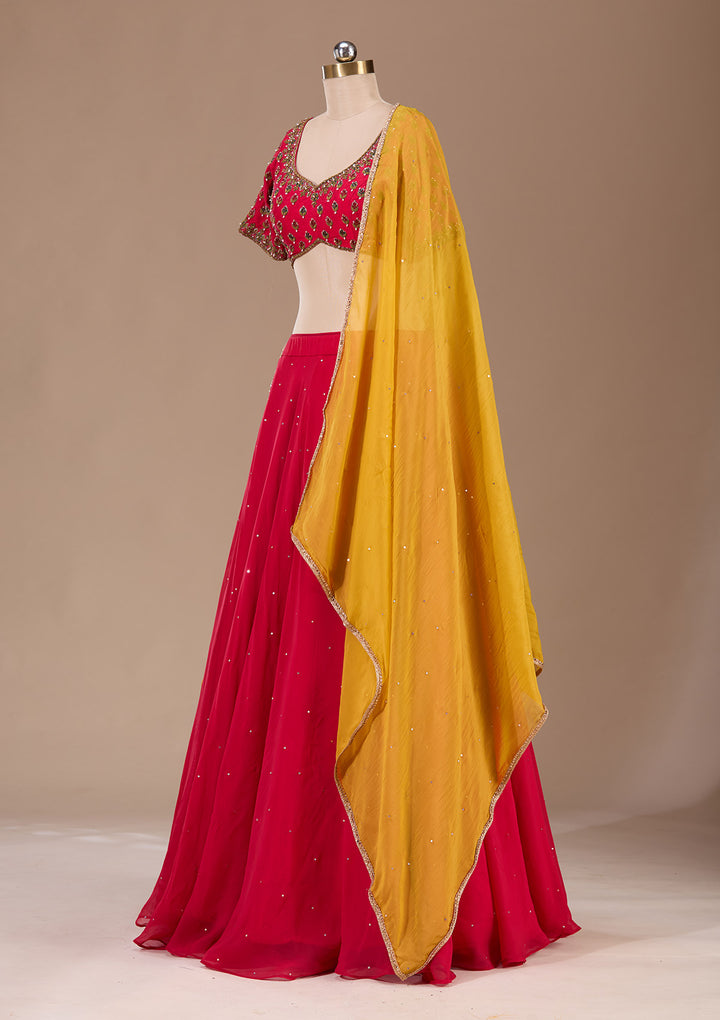 Red Zardosi Raw Silk Readymade Lehenga