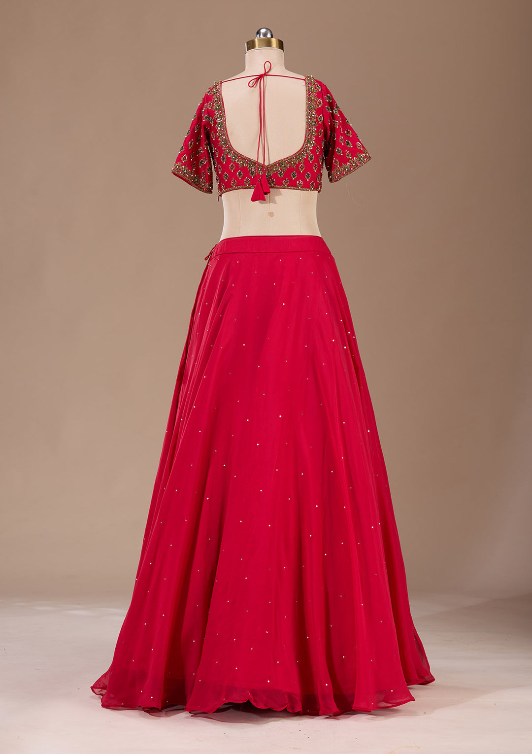 Red Zardosi Raw Silk Readymade Lehenga