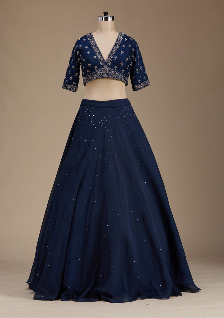 Navy Blue Zardosi Tissue Readymade Lehenga