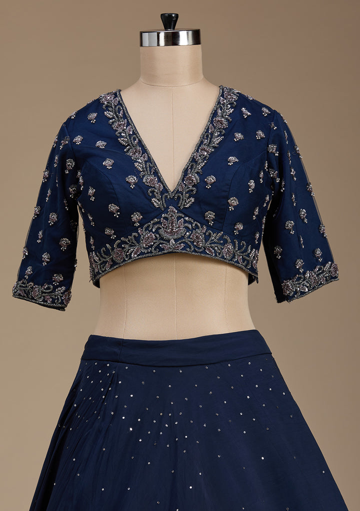 Navy Blue Zardosi Tissue Readymade Lehenga