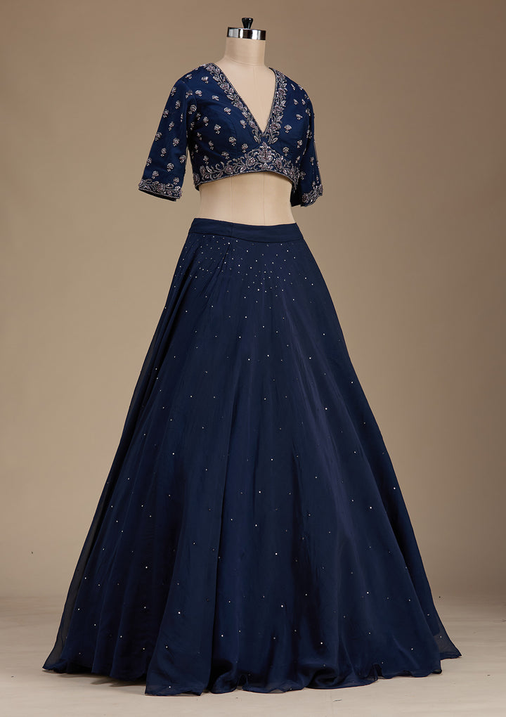 Navy Blue Zardosi Tissue Readymade Lehenga