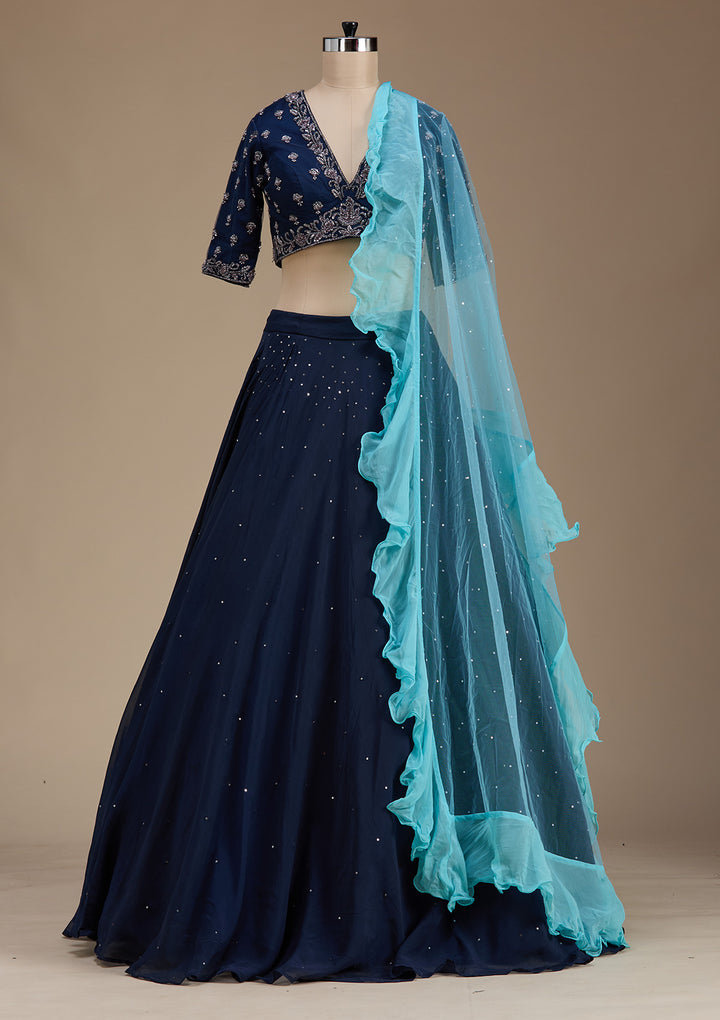 Navy Blue Zardosi Tissue Readymade Lehenga