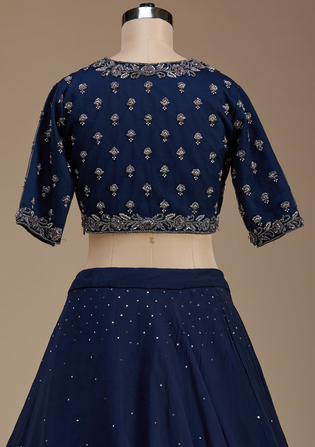 Navy Blue Zardosi Tissue Readymade Lehenga