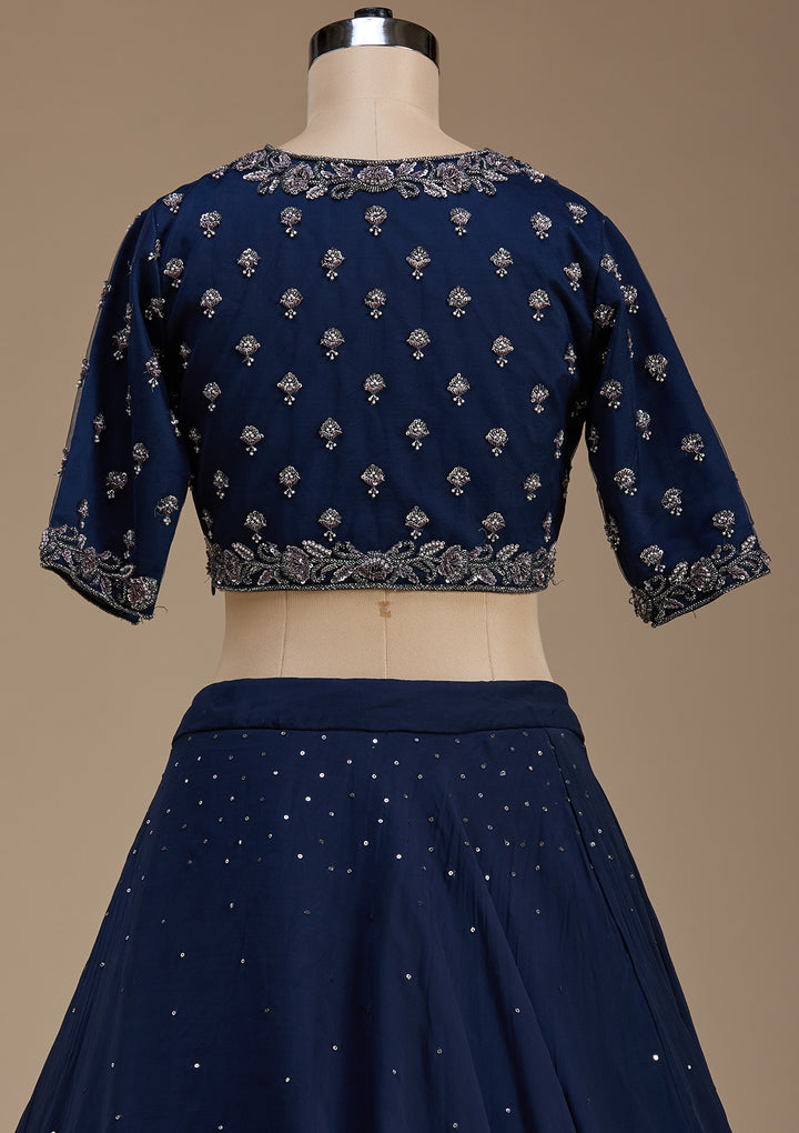 Navy Blue Zardosi Tissue Readymade Lehenga